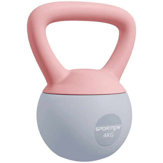SPORTNOW 4KG Soft Kettlebell, Kettlebell with Non-Slip Handle for Home Gym, Weight Lifting, Strength Training, Pink/Grey