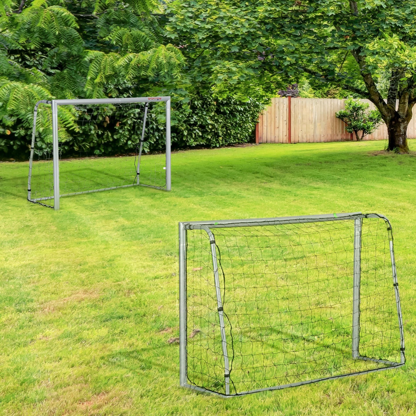 SPORTNOW 6ft x 4ft Football Goal, Set of 2 Football Net for Garden, Training Goal with Ground Stakes, Steel Frame