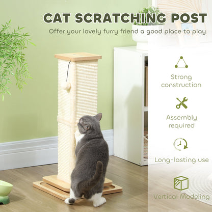 PawHut 3-in-1 Cat Scratching Post, 67cm Cat Scratcher w/ Track Ball Toy, Oak Tone