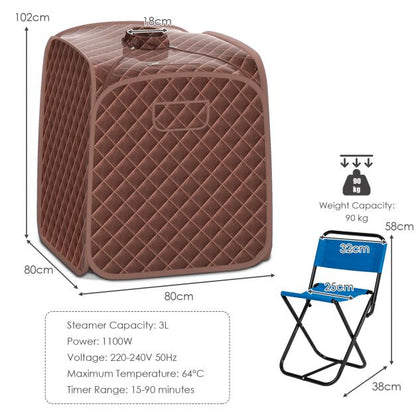 3L Folding Personal Spa Steam Pot with Chair-Brown