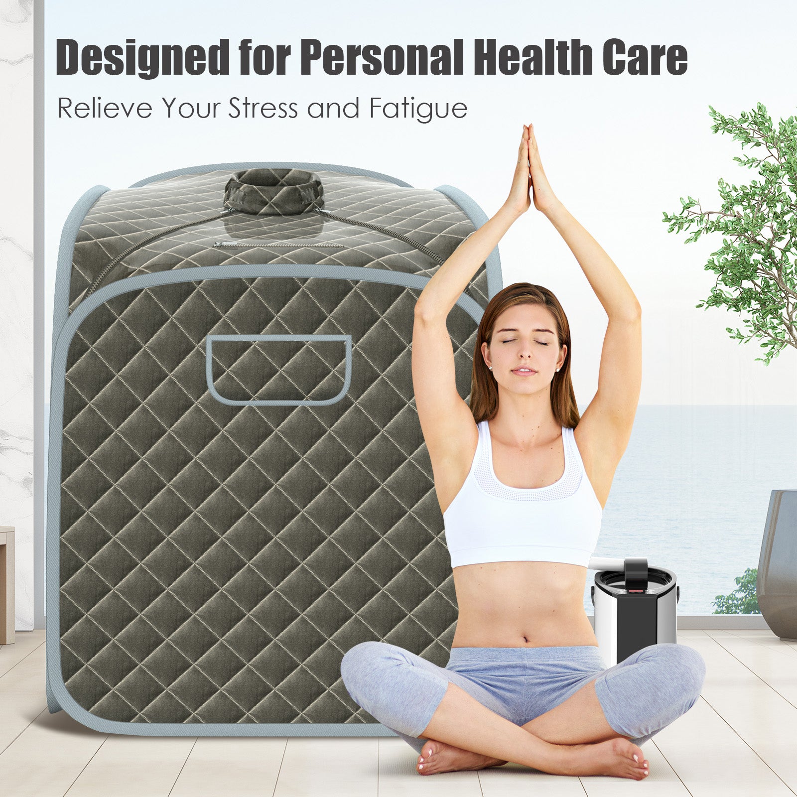 3L Folding Personal Spa Steam Pot with Chair-Grey