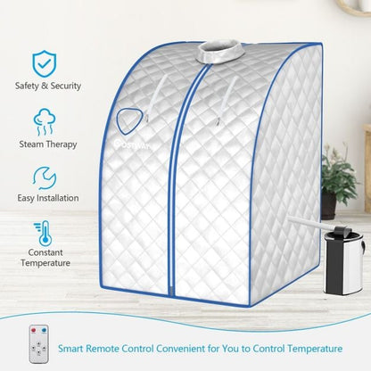 3L Portable Steam Sauna with 9-Level Temperature and Folding Chair-Silver