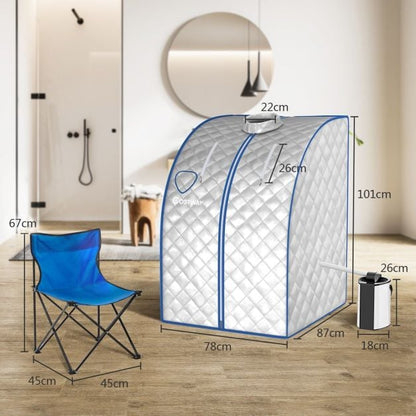 3L Portable Steam Sauna with 9-Level Temperature and Folding Chair-Silver