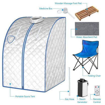 3L Portable Steam Sauna with 9-Level Temperature and Folding Chair-Silver