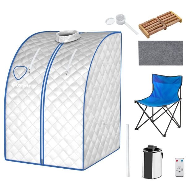 3L Portable Steam Sauna with 9-Level Temperature and Folding Chair-Silver