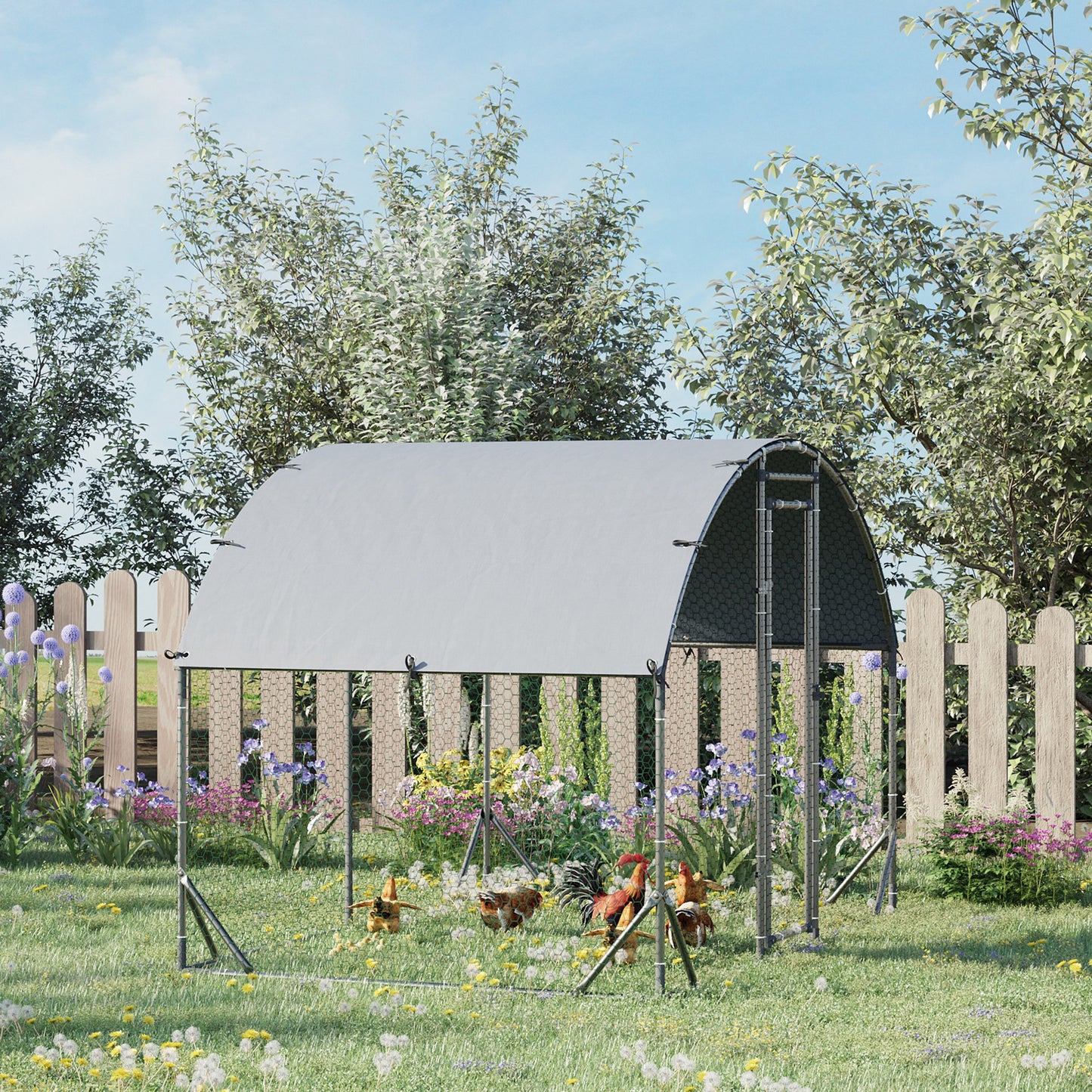 PawHut Walk In Chicken Run Galvanised Chicken Coop Hen Poultry House Cage Pet Playpen Garden with Water-Resist Cover, 2.8 x 1.9 x 2m