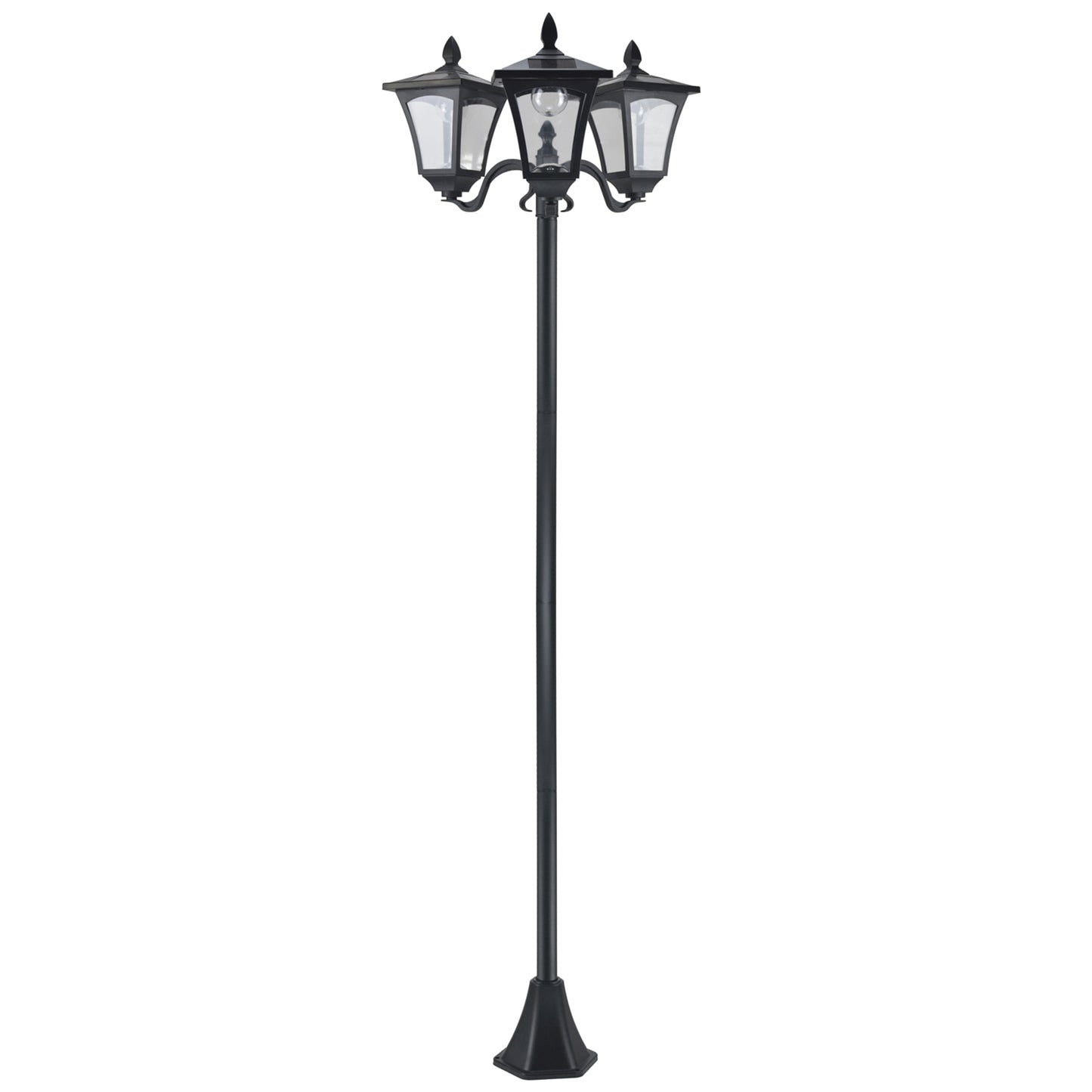 Outsunny 1.8m Traditional Victorian Style 3 Way Head Outdoor Garden Solar Post Lamp Sensor Dimmable LED Lantern Bollard Pathway IP44 √¢‚Ç¨‚Äú Black