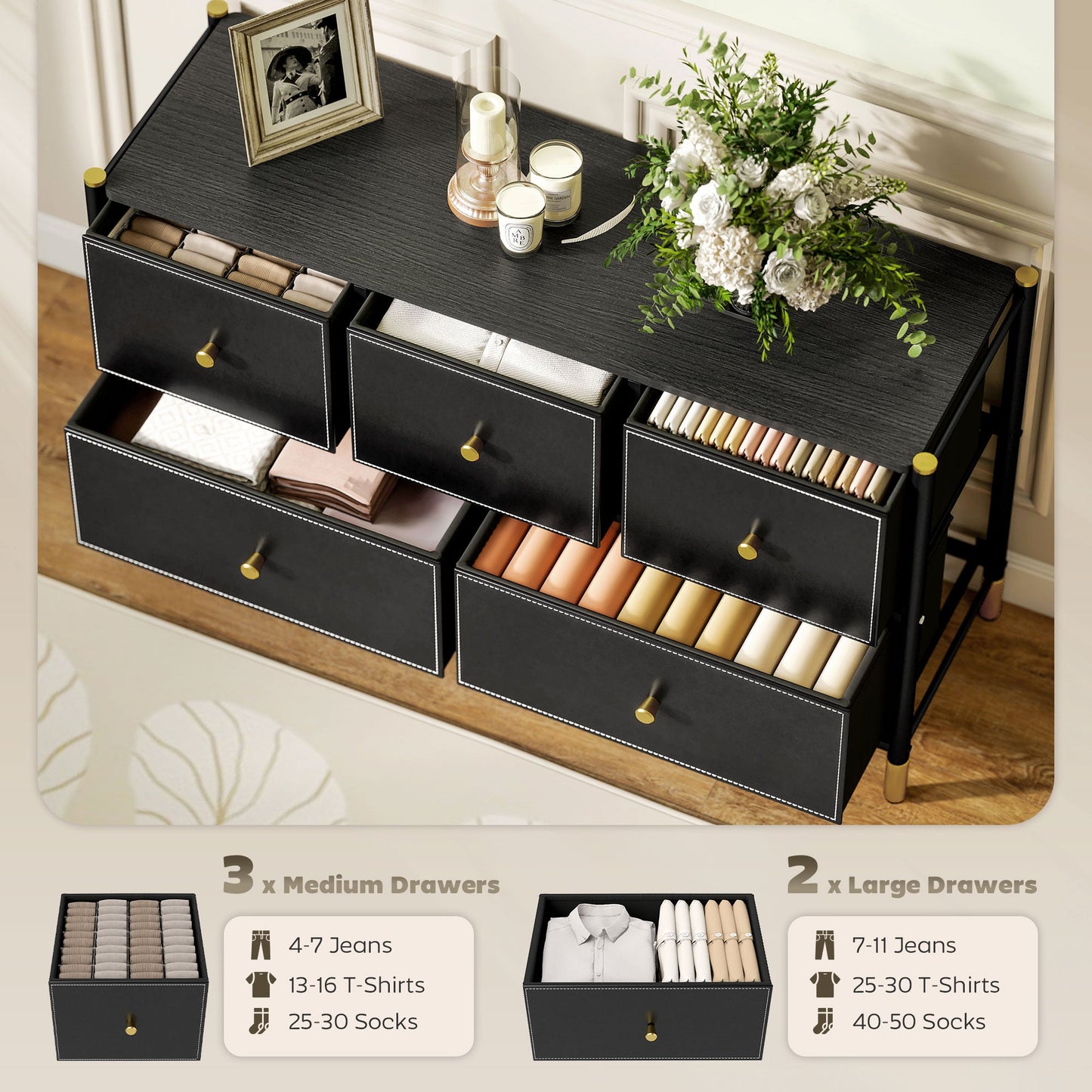 HOMCOM Faux Leather Front Chest of Drawers - Black