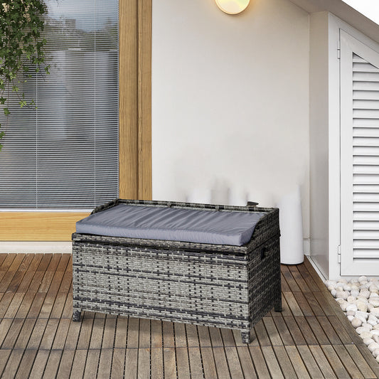 Skrzynia ogrodowa Outsunny 130 l Rattan z siedziskiem - mieszany szary