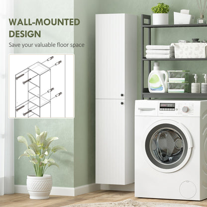 HOMCOM Wall Mounted Tall Bathroom Storage Cabinet with Soft-Close Hinges, Slim Bathroom Cabinet with 2 Doors, White