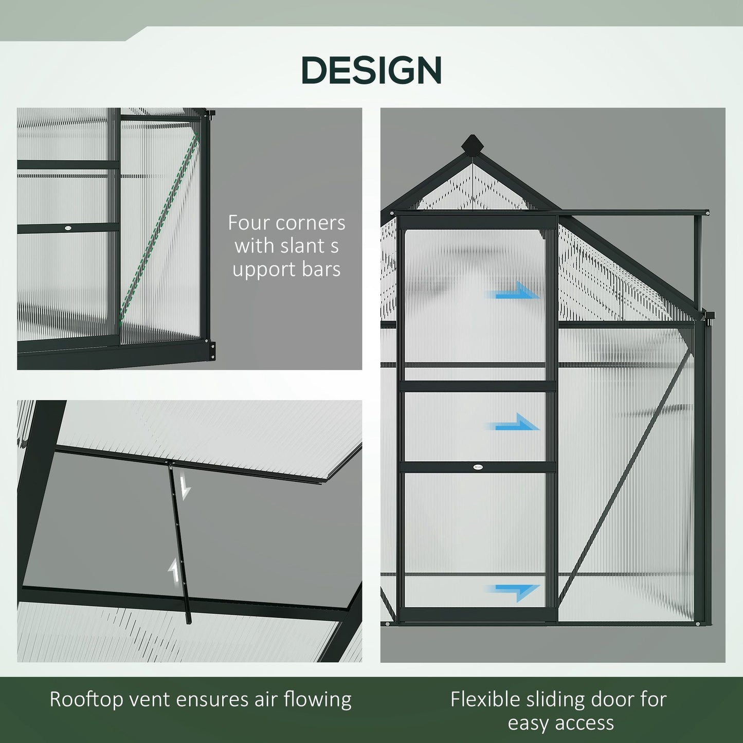 Outsunny 6 × 6 قدم صوبة زجاجية شفافة من البولي كربونات، حديقة كبيرة في المنزل الأخضر، نباتات تنمو في المنزل مع باب منزلق ونافذة تفتح بالدفع