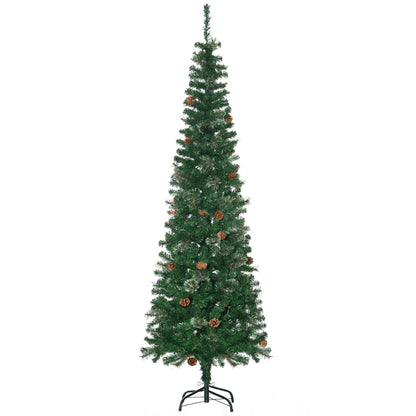 HOMCOM 6.5FT TallÂ Pencil Slim Artificial Christmas Tree withÂ RealisticÂ Branches, Tip Count and Pine Cones, Pine Needles Tree, XmasÂ Decoration, Green