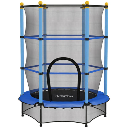 HOMCOM 4.6FT/55" Kids Trampoline with Safety Enclosure, Outdoor Indoor Use, for Ages 3-10 Years, Blue