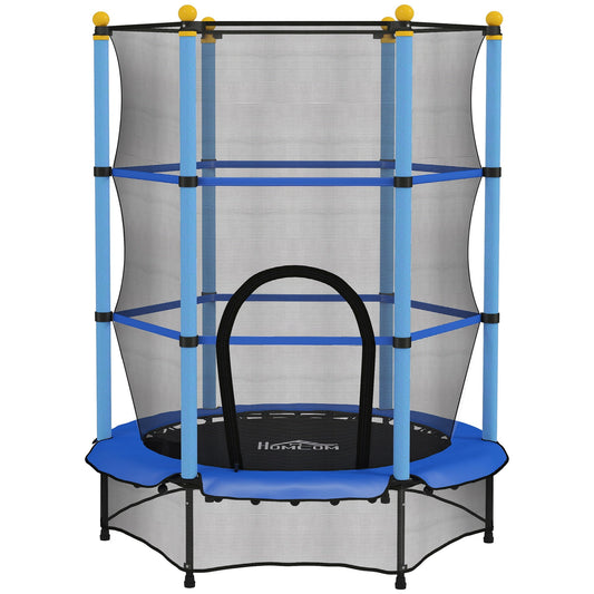 HOMCOM 4.6FT/55" Kids Trampoline with Safety Enclosure, Outdoor Indoor Use, for Ages 3-10 Years, Blue