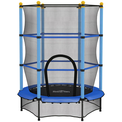 HOMCOM 4.6FT/55" Kids Trampoline with Safety Enclosure, Outdoor Indoor Use, for Ages 3-10 Years, Blue