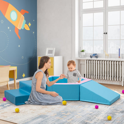 3-Piece Baby Foam Climbing Blocks Set with Ball Pit and Balls-Blue