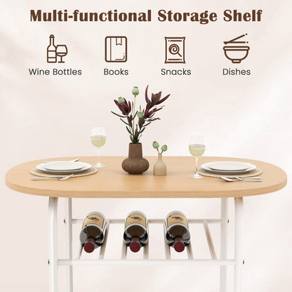3-Piece Dining Table Set with Extra Wine Rack and Metal Frame-Natural & White