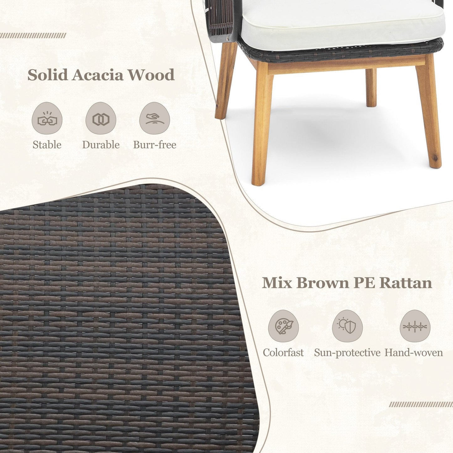 3 Pieces Patio Chair Set Rattan Bistro Set with Removable Zippered Cushions-White