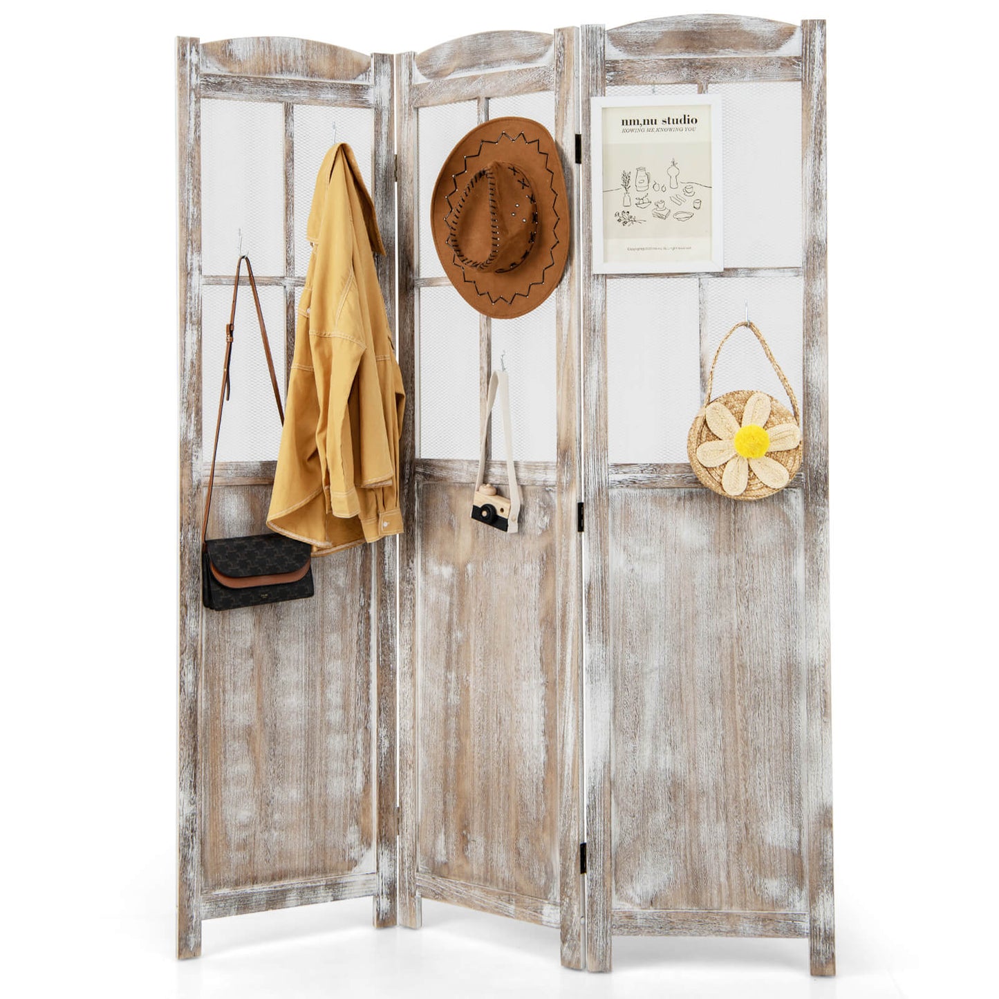 Retro 3-Panel Room Divider 178cm Folding Privacy Screen-Light Brown