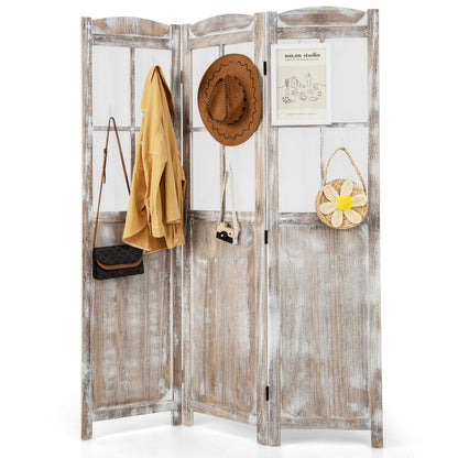 Retro 3-Panel Room Divider 178cm Folding Privacy Screen-Light Brown