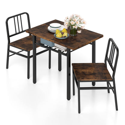 3-Piece Dining Table Set with Storage Rack and Metal Legs-Rustic Brown