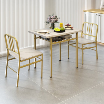 3-Piece Dining Table Set with Storage Rack and Metal Legs-White