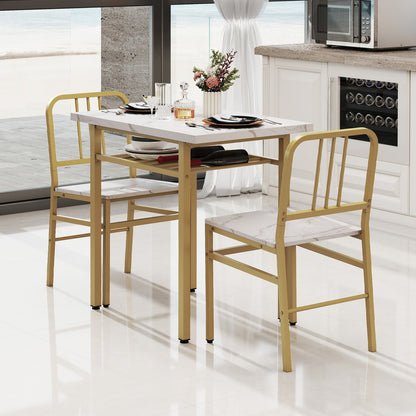 3-Piece Dining Table Set with Storage Rack and Metal Legs-White