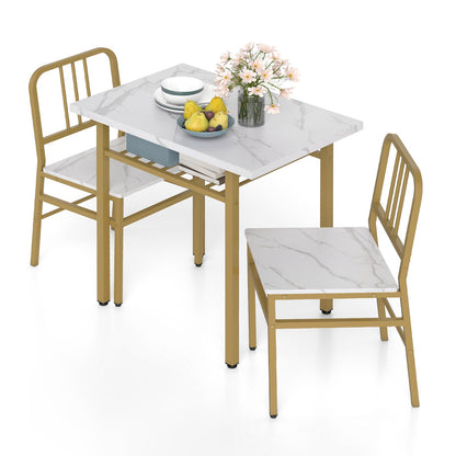 3-Piece Dining Table Set with Storage Rack and Metal Legs-White