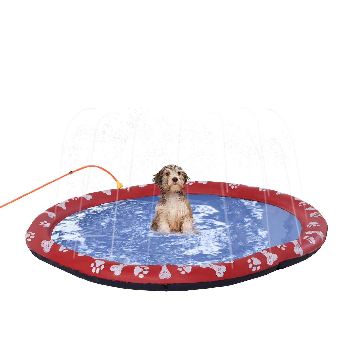 PawHut 150cm Splash Pad Sprinkler for Pets Dog Bath Pool Water Game Mat Toy Non-slip Outdoor Backyard Red