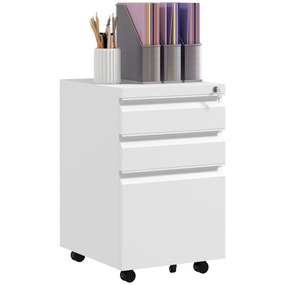 Vinsetto 3-Drawer Filing Cabinet with Lock, Mobile Steel File Cabinet for A4, Legal and Letter Size, Under Desk Drawers with Pre-Assembled Body for Home Office, 37 x 43.5 x 60 cm, White