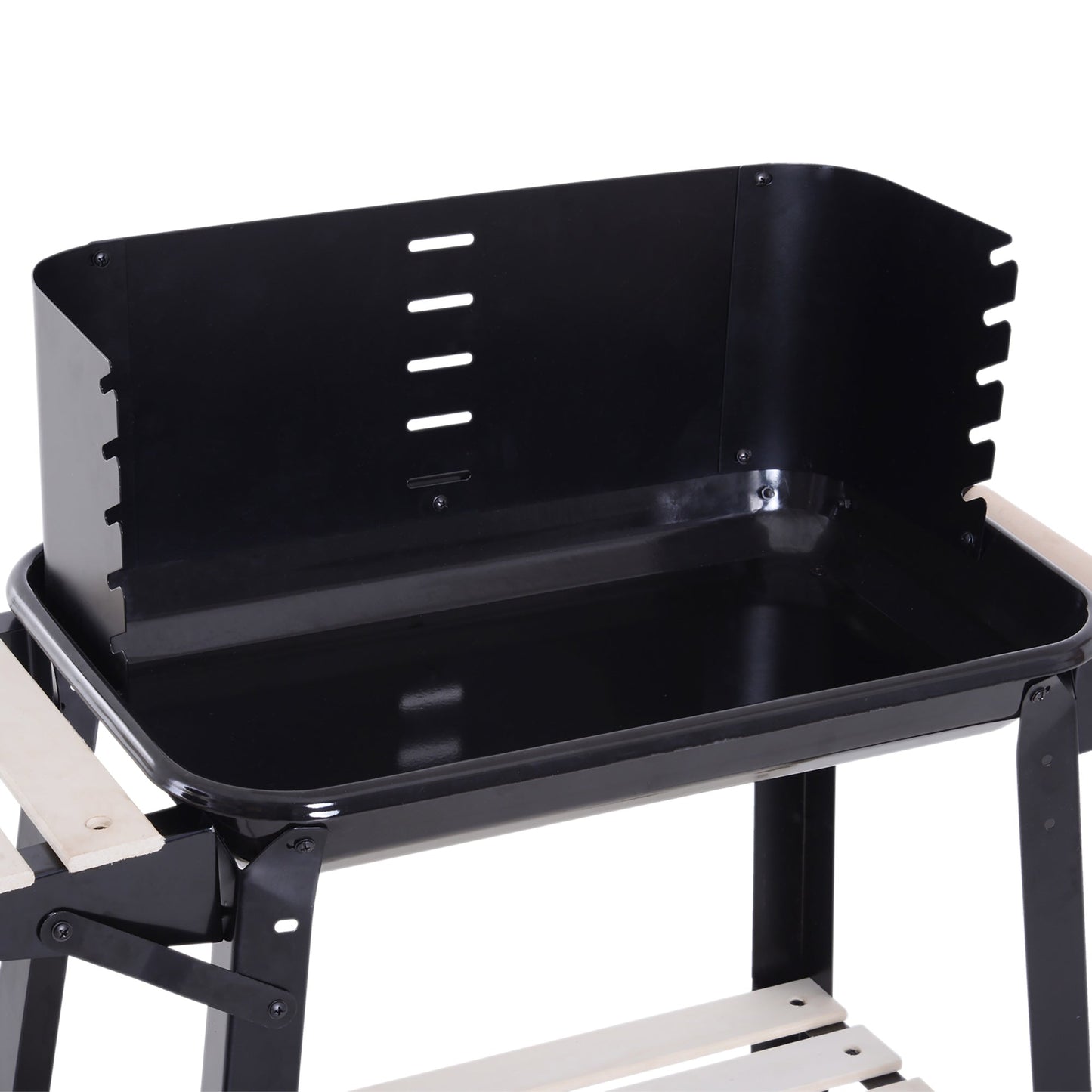 Outsunny Trolley Charcoal BBQ Barbecue Grill Outdoor Patio Garden Heating Smoker with Side Trays Storage Shelf and Wheels