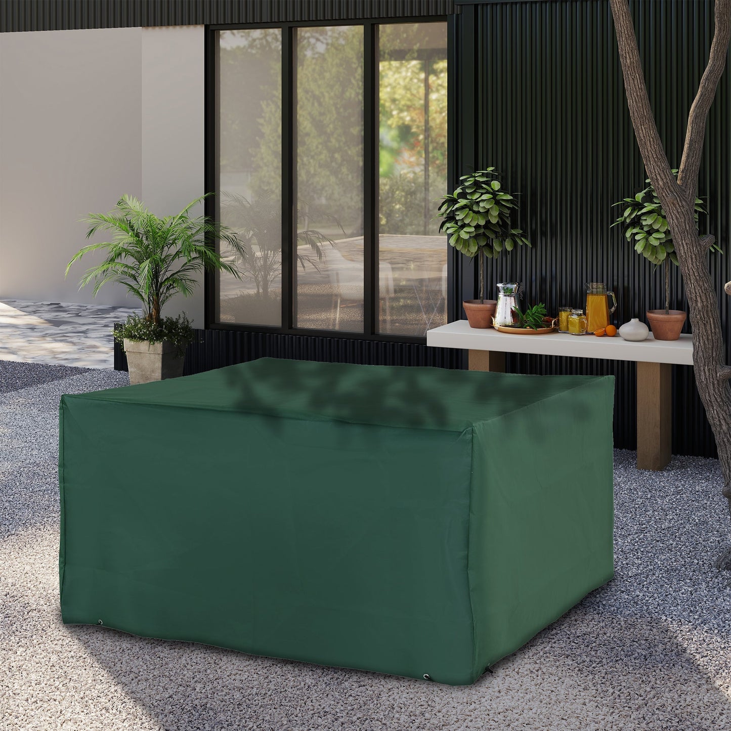 Outsunny Outdoor Garden Furniture Cover Waterproof, Anti-UV 600D Heavy Duty Oxford Fabric Patio Furniture Cover for Rectangular Sofa Table Set, Green, 135 x 135 x 75 cm