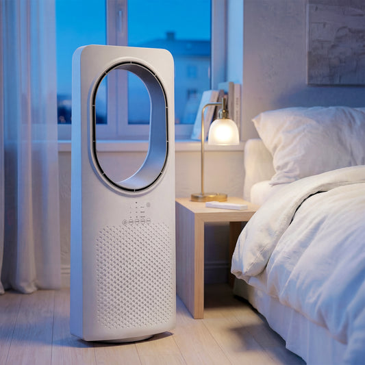 HOMCOM Bladeless Tower Fan for Bedroom, 36dB Standing Cooling Fan with 45Â° Oscillating, 3 Speeds, 3 Modes, 15H Timer, White