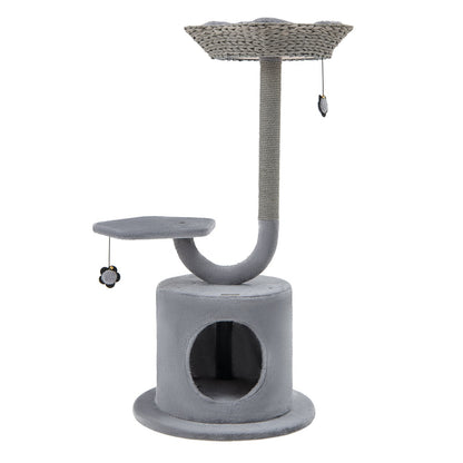 3-Tier Cat Tree with Raper Rope Covered Scratching Post-Grey