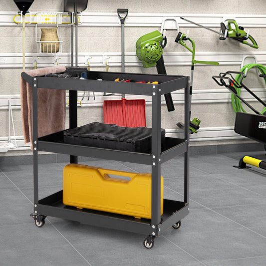 3-Tier Rolling Tool Cart with 4 Universal Wheels with 2 Brakes-Black