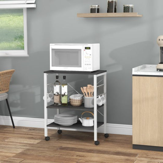 3-Tier Utility Cart Storage Trolley with 10 Removable Hooks-White & Black