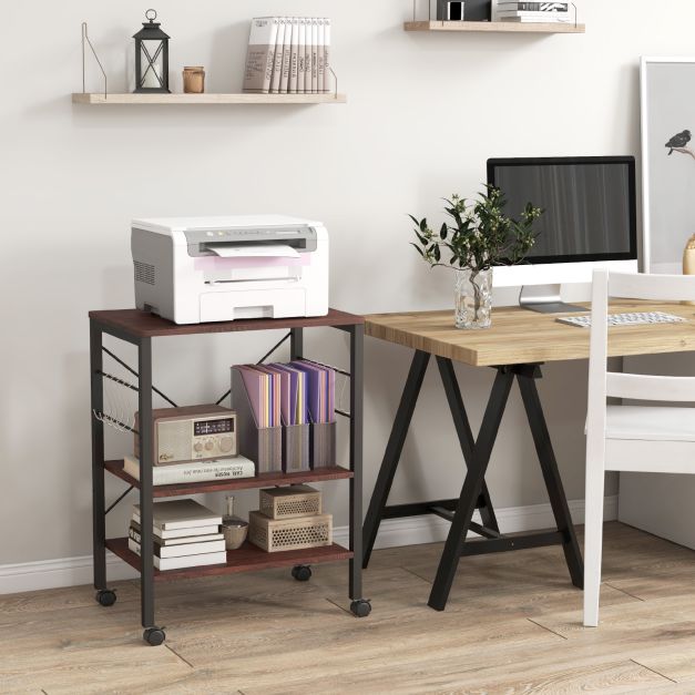 3-Tier Utility Cart Storage Trolley with 10 Removable Hooks-Coffee