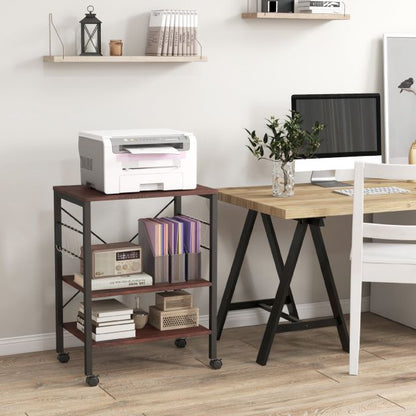 3-Tier Utility Cart Storage Trolley with 10 Removable Hooks-Coffee