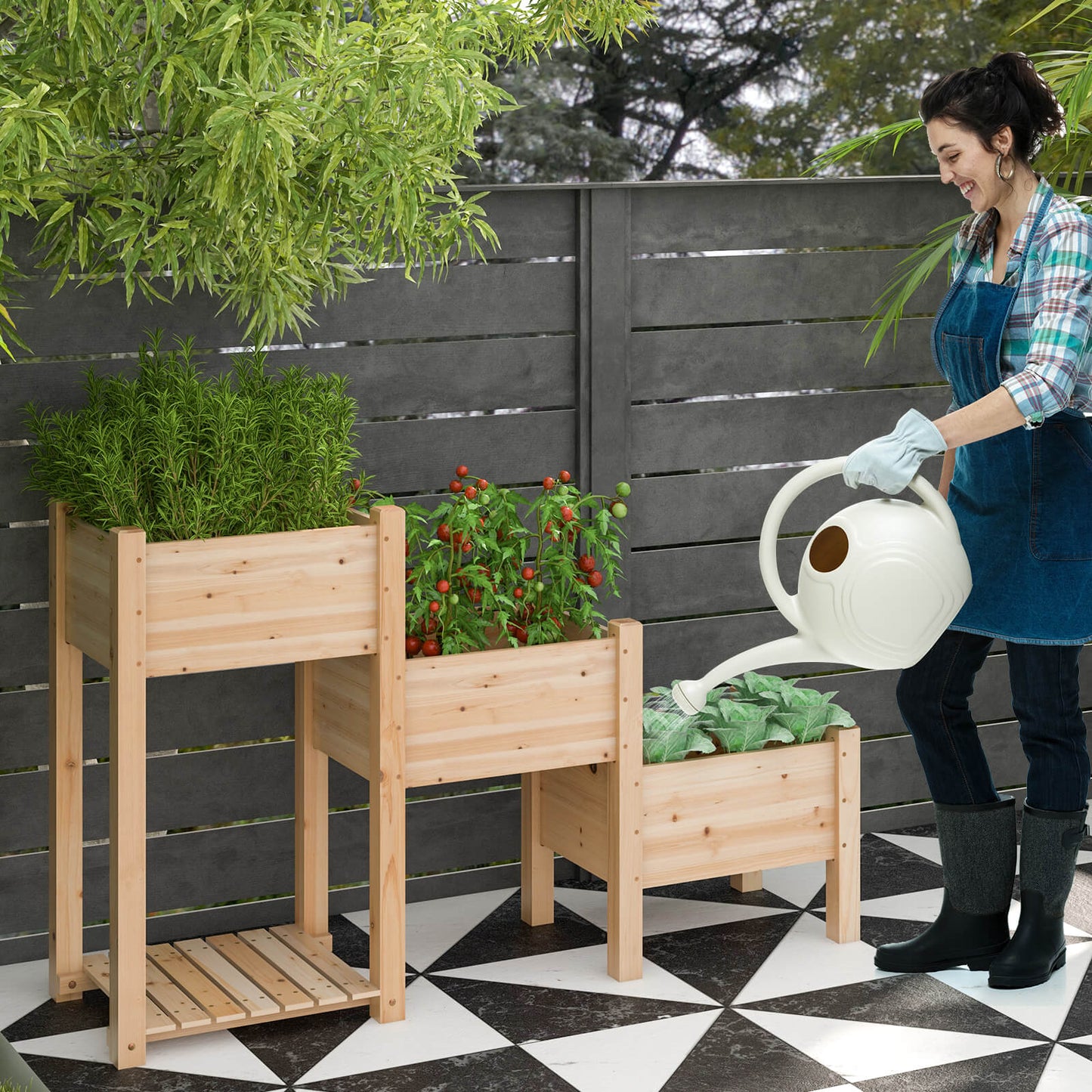3-Tire Raised Garden Bed Elevated Planter with 3 Planter Boxes-Natural