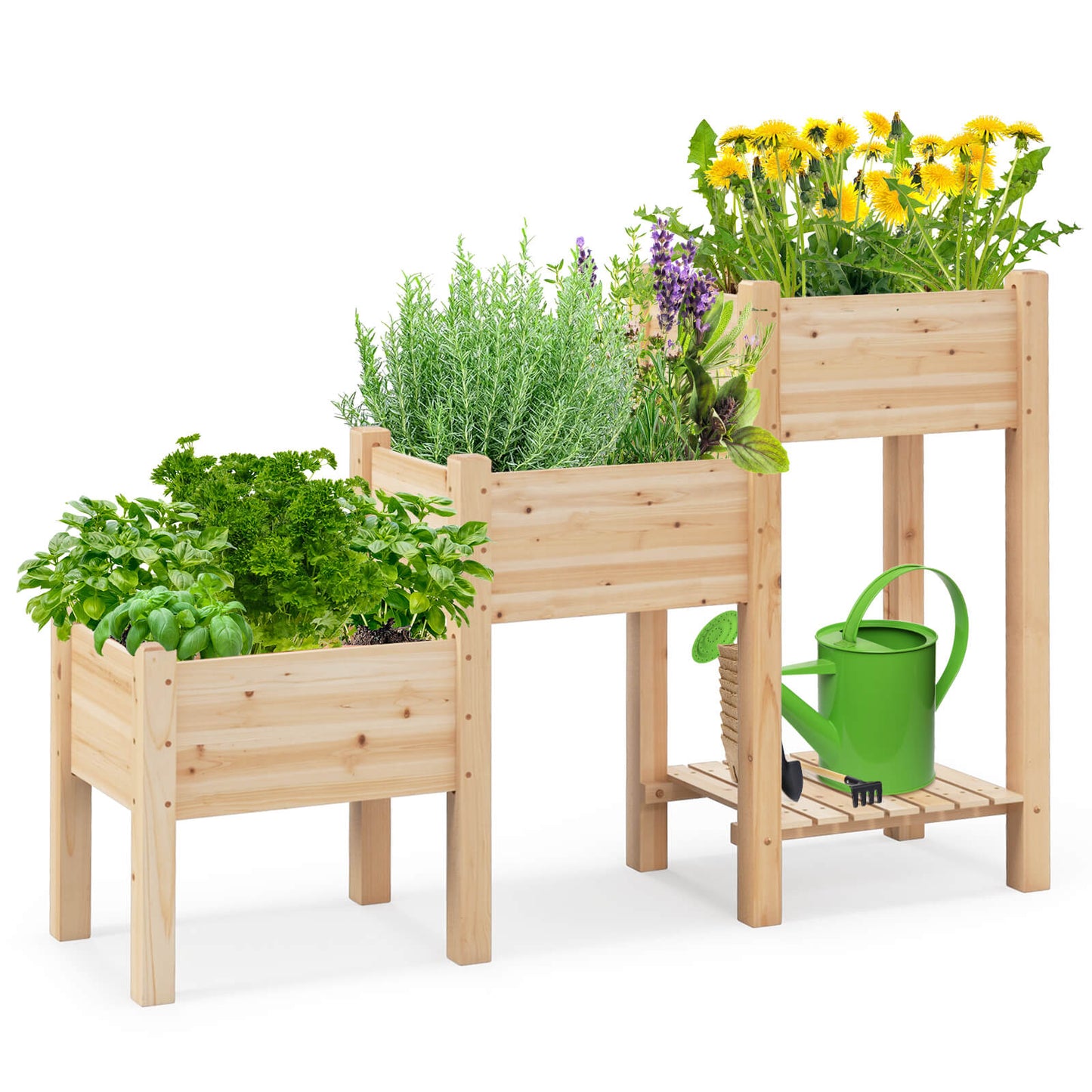 3-Tire Raised Garden Bed Elevated Planter with 3 Planter Boxes-Natural