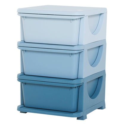 HOMCOM 3 Drawers Plastic Storage Units, 3 Tier Kids Storage Units, Children Toy Chest for Nursery, Playroom, Bedroom, Blue