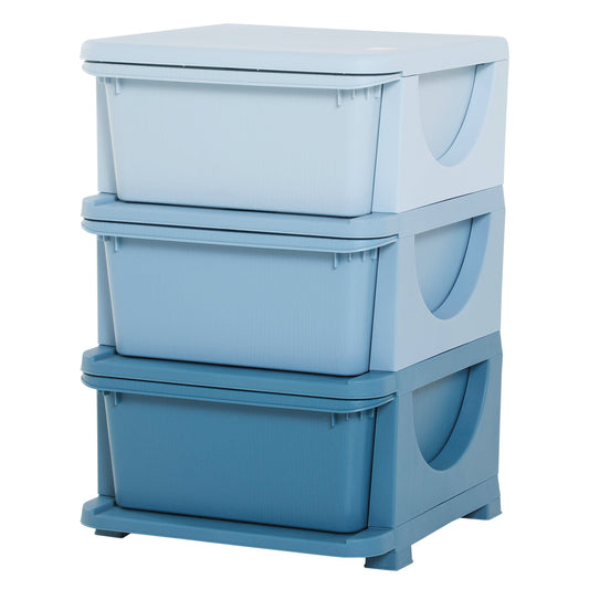 HOMCOM 3 Drawers Plastic Storage Units, 3 Tier Kids Storage Units, Children Toy Chest for Nursery, Playroom, Bedroom, Blue