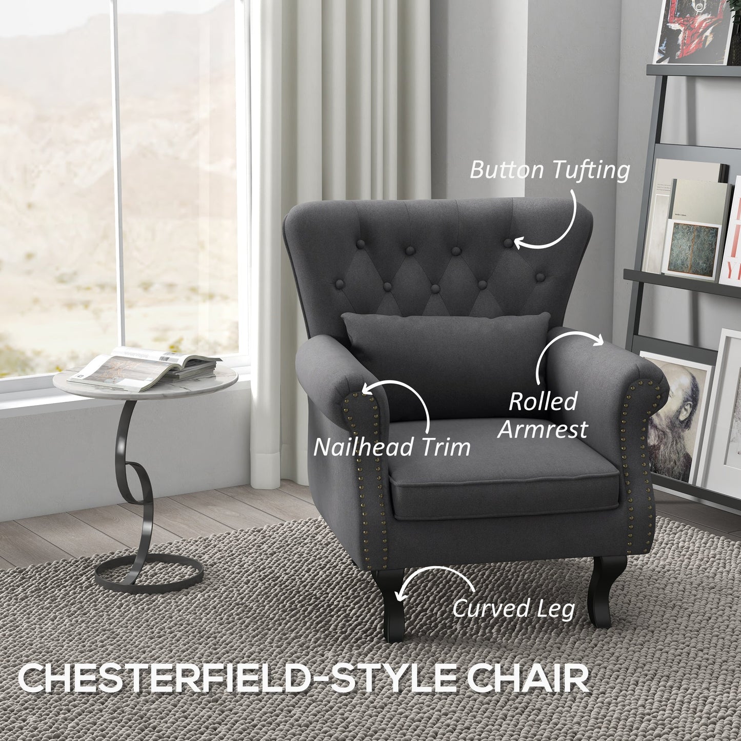 HOMCOM Chesterfield-Style Akcent Fotel - Szary