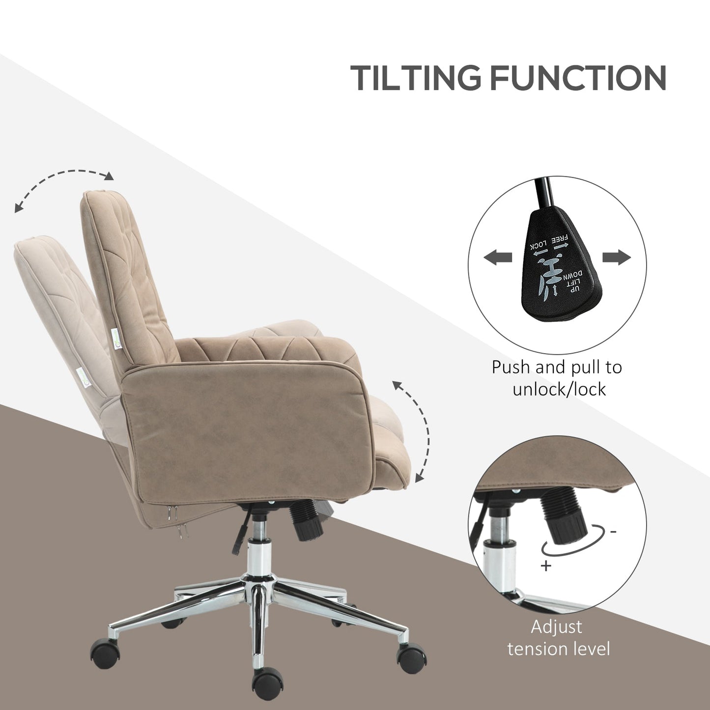 Vinsetto Microfibre Computer Chair with Armrest, Modern Swivel Chair with Adjustable Height, Khaki