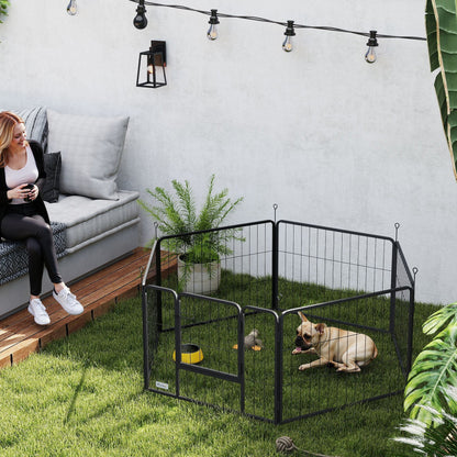 PawHut 6 Panels Dog Playpen, przenośny, odłączany kojec dla szczeniąt z drzwiczkami, dla małych psów, 60 cm wysokości, czarny