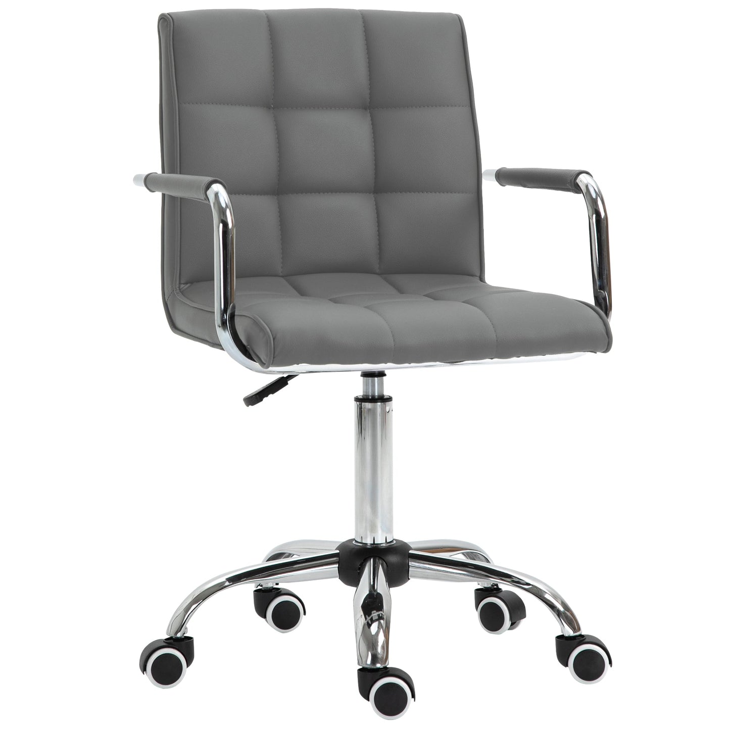 Vinsetto PU Leather Home Office Desk Chair, Computer Chair with Mid Back, Arm, Swivel Wheels, Adjustable Height, Grey