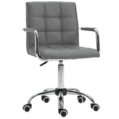Vinsetto PU Leather Home Office Desk Chair, Computer Chair with Mid Back, Arm, Swivel Wheels, Adjustable Height, Grey