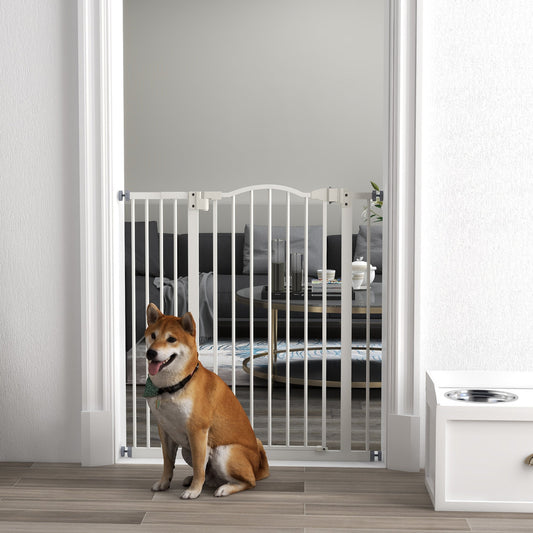 PawHut Pressure Fit Dog Stair Gate Bez wiercenia Bramka bezpieczeństwa z automatycznym zamykaniem do drzwi, korytarzy, regulowana, 74-94 cm, wysokość 94 cm, biała