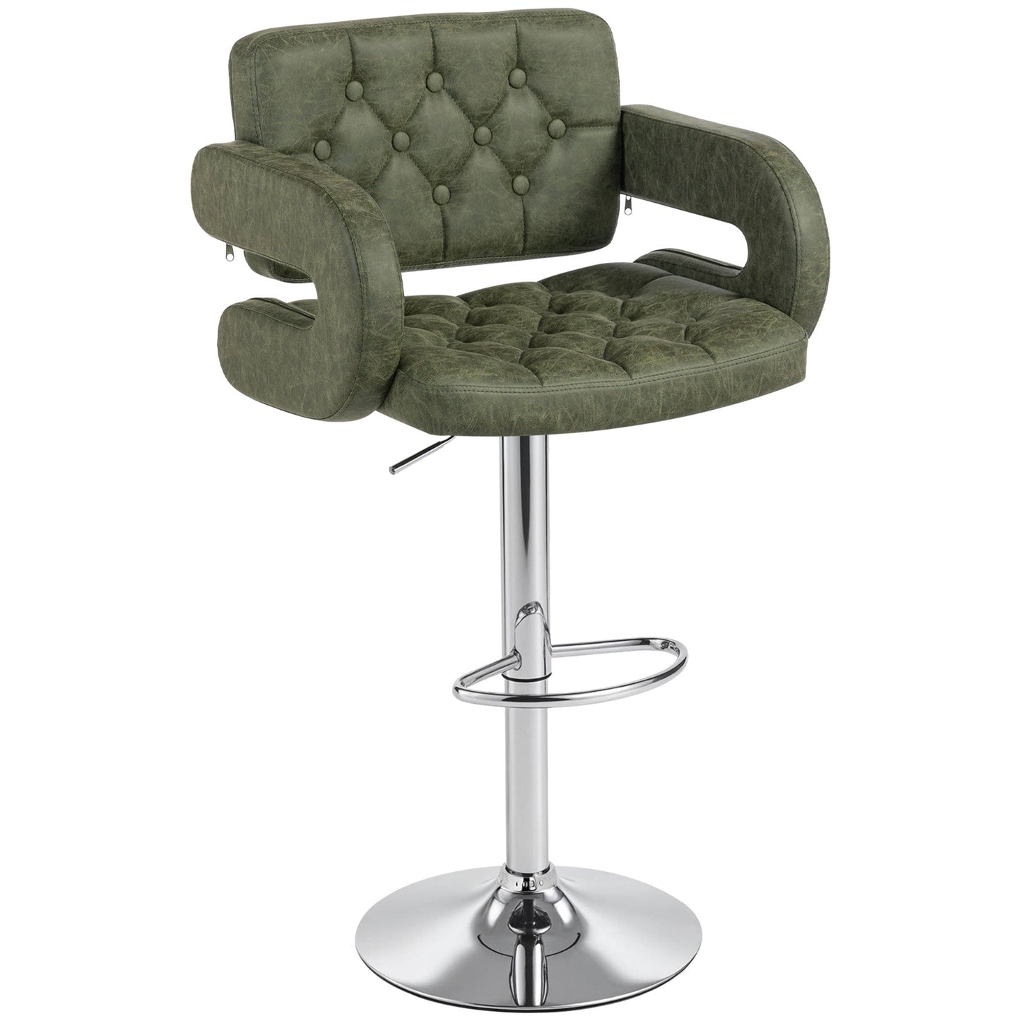 HOMCOM PU Leather Upholstered Swivel Bar Stool, Height Adjustable with Back, Armrest, Footrest, Green
