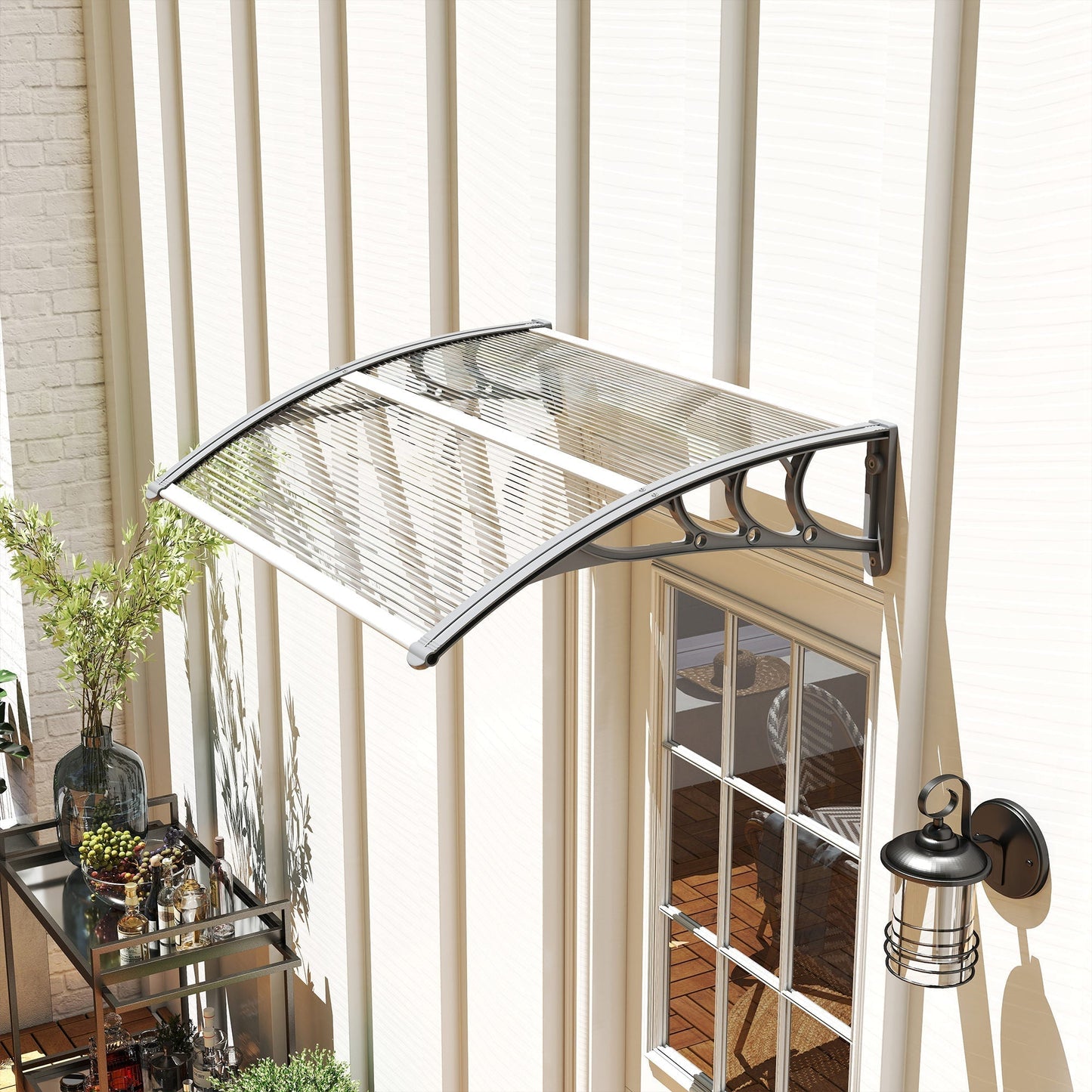 Outsunny Front Door Canopy Outdoor Awning Aluminium Rigid Plastic Polycarbonate Rain Shelter UV Water Rain Resistant 100 x 75cm Clear